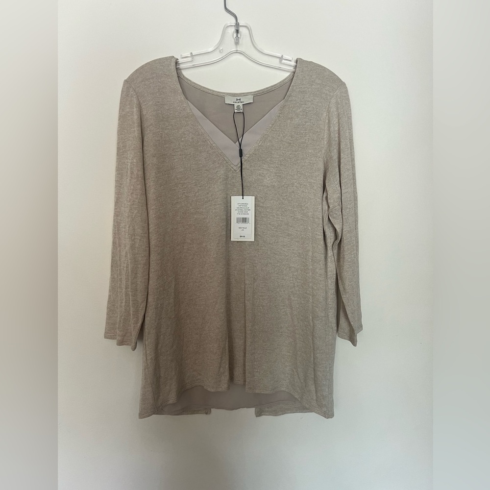 H by Halston Light Beige V-Neck Blouse